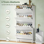 Meuble à Chaussures 32 Paires avec 4 Tiroirs Rabattables, Étagères Réglables, Moderne, 80 x 23,5 x 157 cm, Blanc