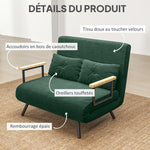 Canapé convertible 2 places 4 en 1, canapé-lit avec dossier réglable sur 5 niveaux, 2 coussins, 102 x 73 x 81 cm, vert