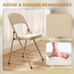 Lot de 4 chaises pliantes et portables intérieur avec assises et dossiers rembourrés en velours, cadre en acier, beige