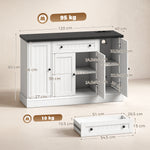 Buffet Salon avec Station de Charge, Meuble de Rangement avec 4 Portes, Tiroir, Étagères Réglables, Blanc et Noir