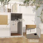 Maison de toilette chat meuble litière pour chat tapis griffoir porte avec poignées style bohème 80 x 50 x 50 cm blanc