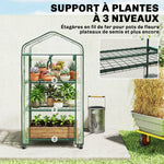 Mini serre de jardin avec 3 étagères, bâche PVC haute densité, porte enroulable 4 roulettes 69 x 49 x 130 cm transparent