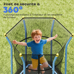 Trampoline pour enfant 1,22 x 1,11 x 1,9 m filet de sécurité porte zippée 6 poteaux rembourrés inclus bleu noir