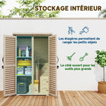 Armoire de jardin remise pour outils en bois 2 étagères toit bitumé portes persiennes verrouillable 75 x 50 x 118
