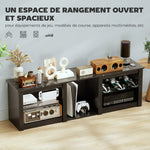 Meuble TV avec éclairage LED pour télévision jusqu'à 70 pouces, 160cm avec étagères en verre réglables, noir