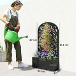 Jardinière avec treillis, bac à fleurs en métal, à fixer au mur ou au sol, 61x23x113cm, noir