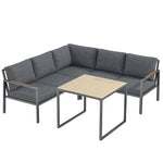 Salon de Jardin Extérieur 3 Pièces 5 Personnes, 2 Canapés avec Coussins Épais, 1 Table Basse, 183x183x72cm, Gris Foncé