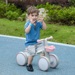 Draisienne vélo Enfant 4 roues selle réglable, guidon ergonomique alliage alu. PP, enfant 1 à 3 ans - Gris Blanc Rose