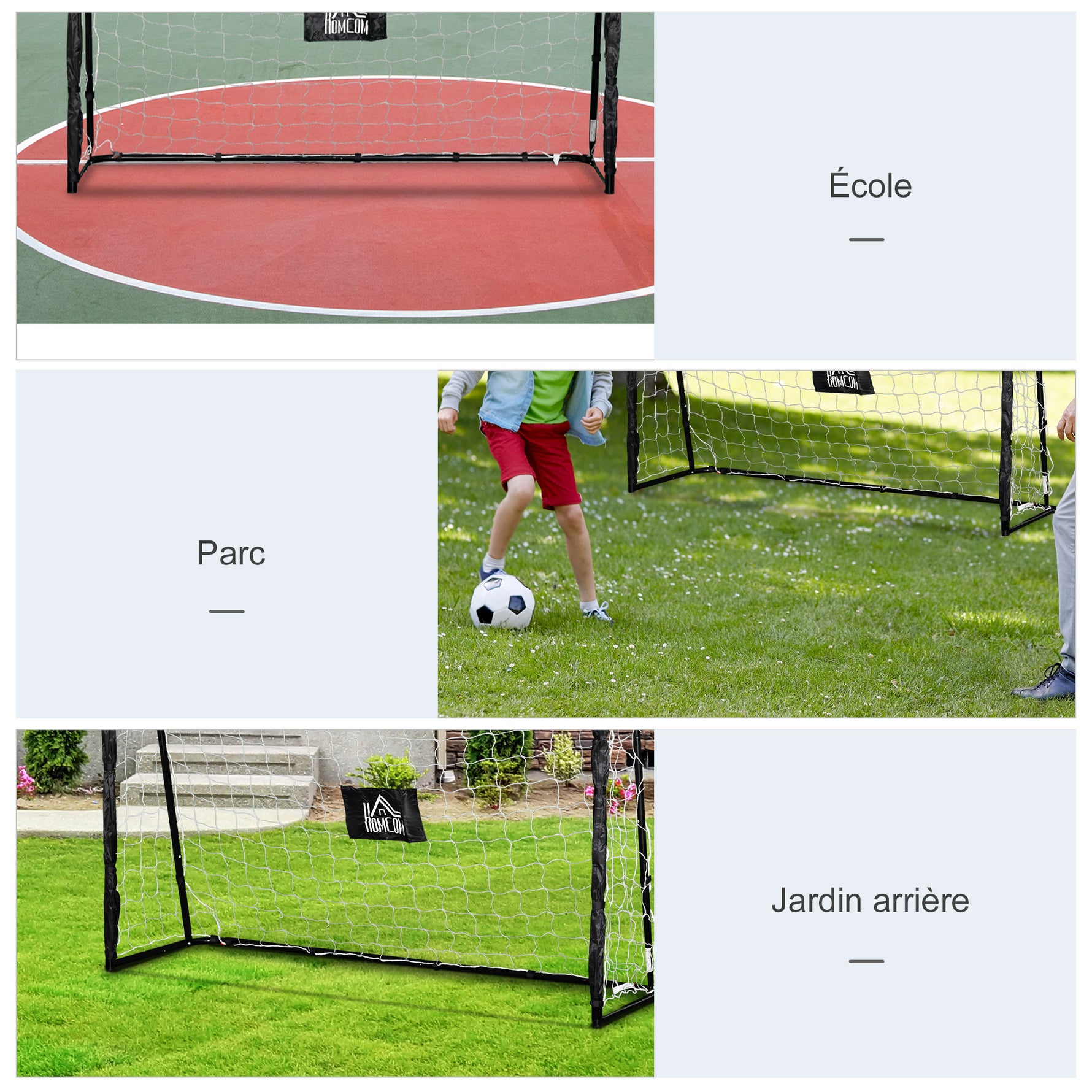 But de football cage de foot châssis métal filet PE piquets & outil inclus dim. 186L x 62l x 123H cm noir blanc