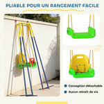 Portique Balançoire Enfants 3-en-1, Balançoire Pliable avec Siège Réglable, Intérieur et Extérieur, Multicolore