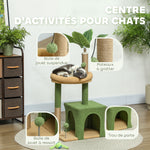 Arbre à chat tour de jeux pour chat avec niche lit griffoirs balles et feuilles artificielles 44 x 30 x 98 cm vert