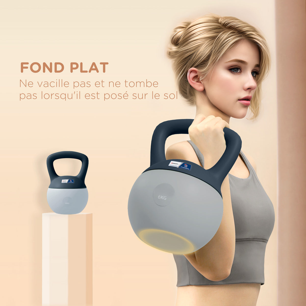 Kettlebell 6 kg - Collaboration .fr x FFHandball - Hantel mit rutschfestem Griff, Grau und Blau