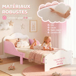 Lit enfant 70 x 140 cm, lit pour enfant avec barriere de securite et sommier à lattes en bois, rose (matelas non inclus)