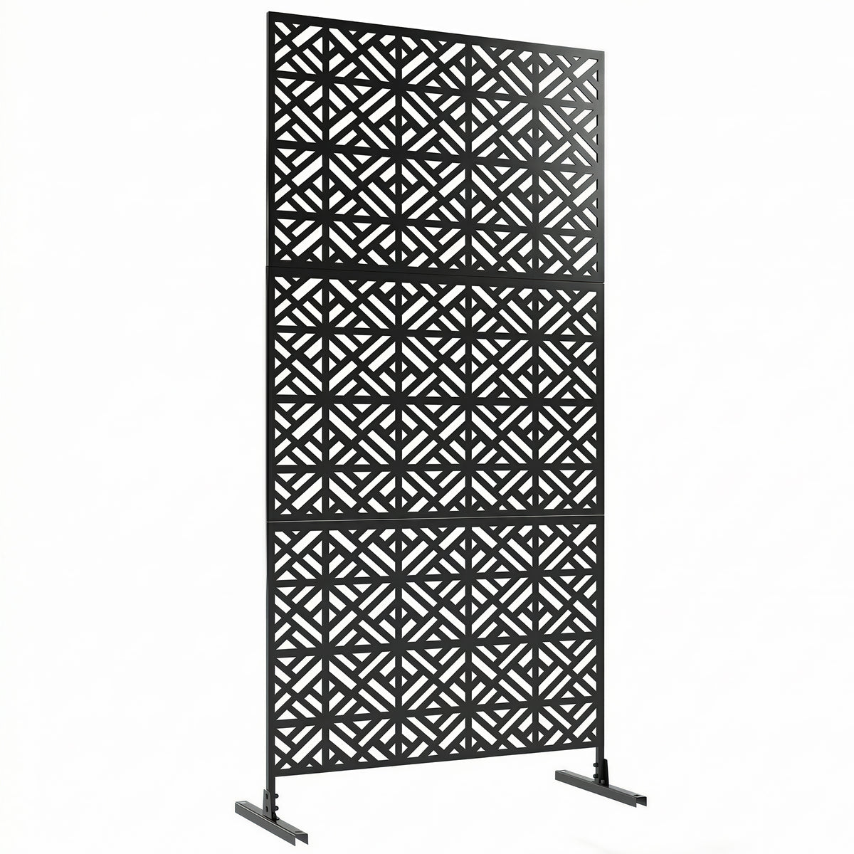 Kanpoko pantaila apaingarria, lorategirako itxitura apaingarria, 3 panel, eredu geometrikoarekin, metalezkoa, 92x40x192 cm, beltza