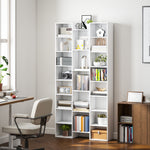 Bibliothèque, étagère à livres, étagère de rangement, 21 compartiments et 10 étagères réglables, 89,5x23,5x181cm, blanc