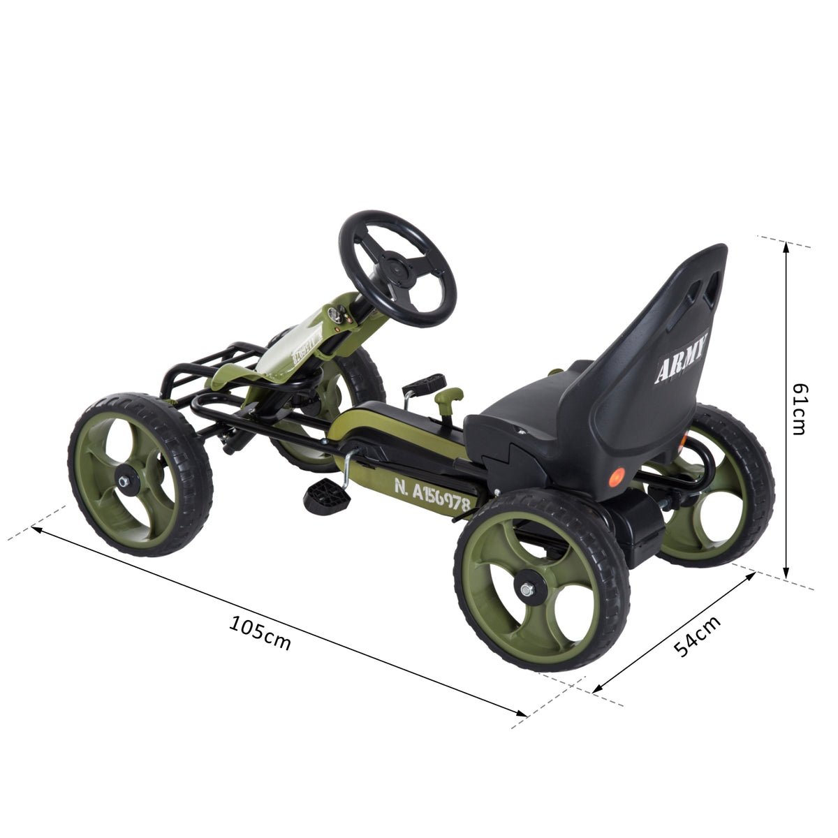 Vélo et véhicule pour Enfants Kart à pédales siège réglable Frein Manuel Roues AR EVA Acier Vert Noir