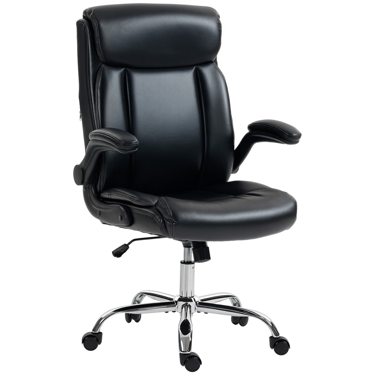 Chaise Bureau Ergonomique avec Accoudoirs Relevables, Fauteuil de Bureau en PU, Hauteur Réglable, Fonction Bascule, Noir