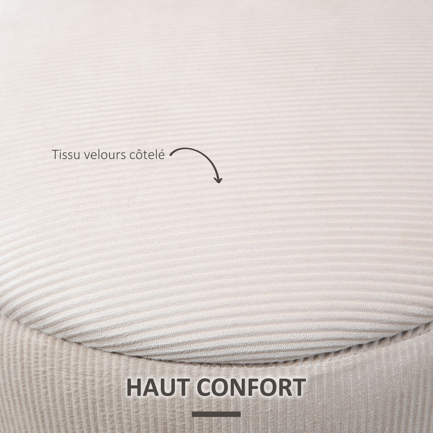 Lot de 2 poufs tabourets repose-pieds coffre de rangement en tissu aspect velours côtelé Ø40 cm et Ø30 cm, crème
