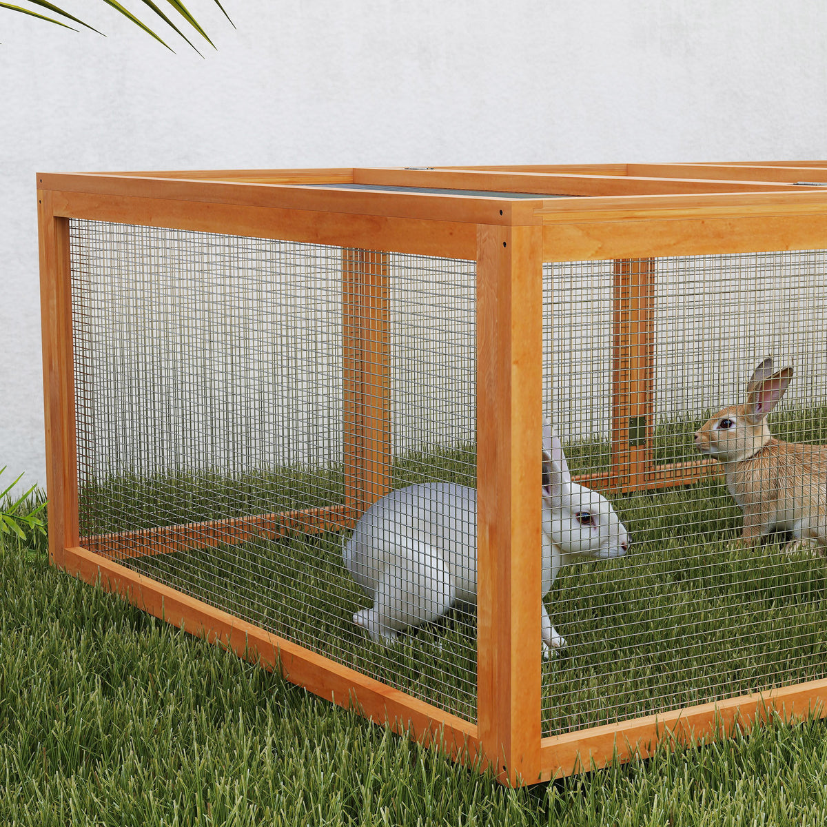 Conejera jaula para conejos exterior interior 2 puertas superiores 181L x 100An x 48Al cm madera maciza marrón