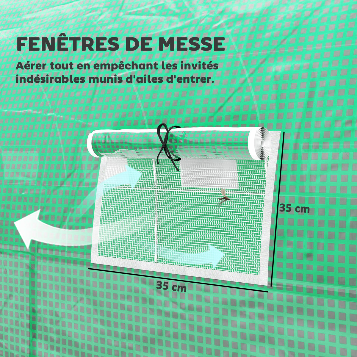 Serra da giardino a tunnel 24m² 8L x 3P x 2A m - 16 finestre, porta avvolgibile con cerniera, acciaio galvanizzato, telo in PE, verde