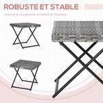 Table basse pliable de jardin style cosy chic dim. 40L x 40l x 40H cm métal époxy résine tressée imitation rotin gris