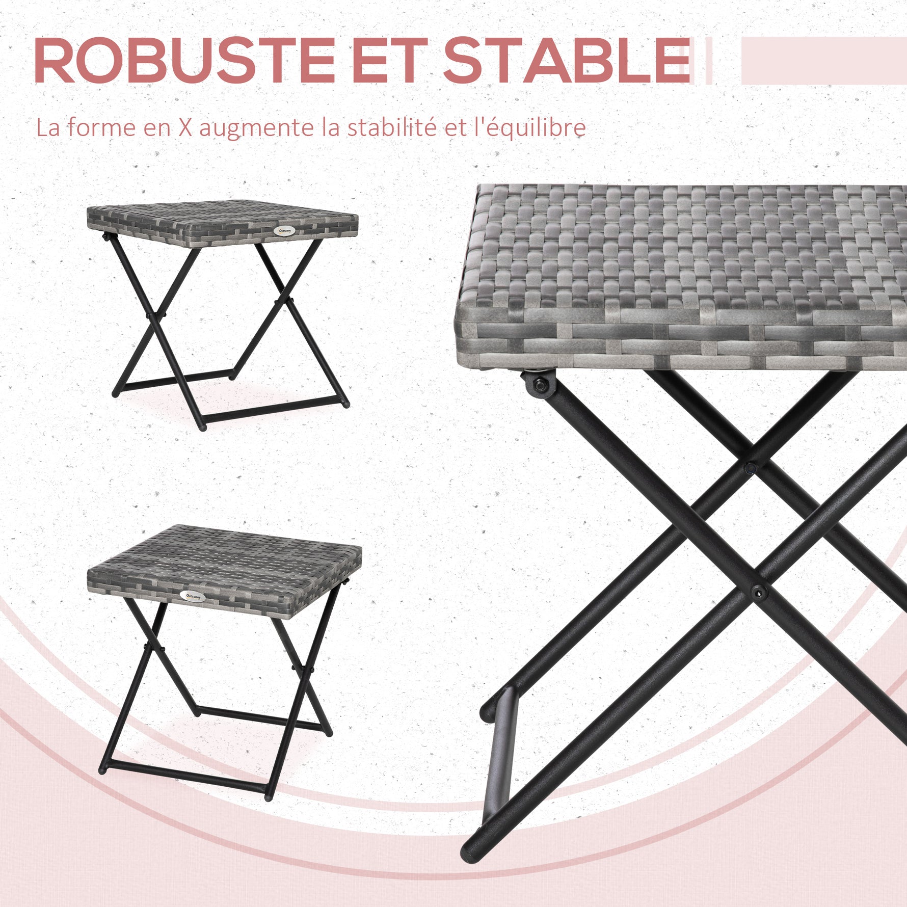 Table basse pliable de jardin style cosy chic dim. 40L x 40l x 40H cm métal époxy résine tressée imitation rotin gris
