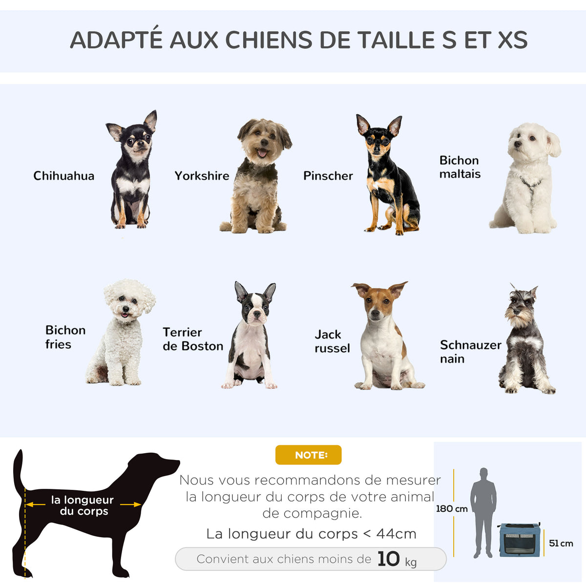 Sac de transport pliable pour animaux de compagnie avec poignée tissu en maille 69 x 51 x 51 cm bleu noir