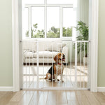 Adjustable Dog Safety Gate 76-107 cm, with 2 Extensions (10/15 cm), One-Handed Opening, No Drilling Required, White