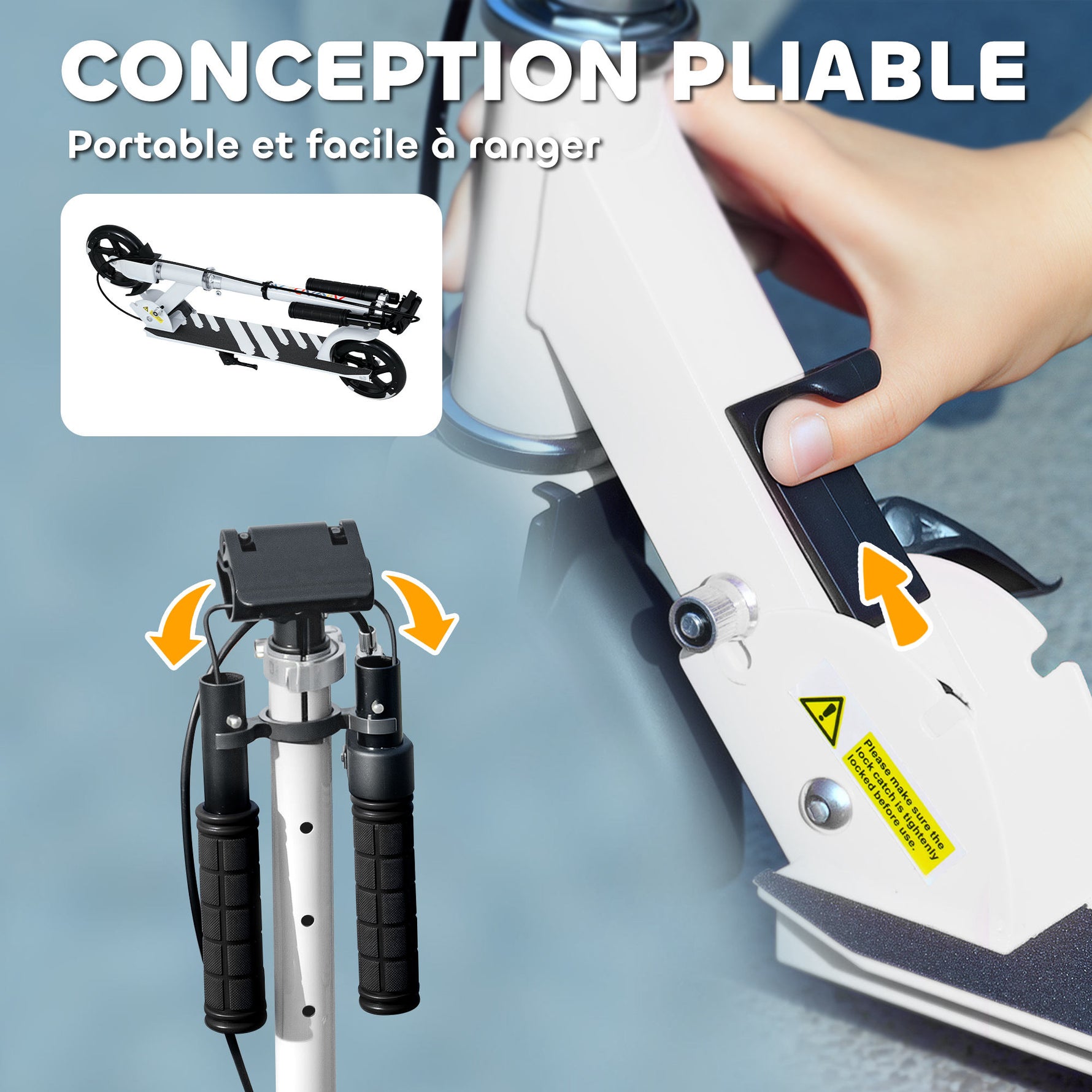 Trottinette enfants 3 à 8 ans, trottinette pliable à 2 roues LED roues lumineuses, 4 réglages en hauteur, blanc