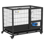 Cage pour chien cage de transport sur roulettes avec support de gamelle plateau amovible 2 portes verrouillables