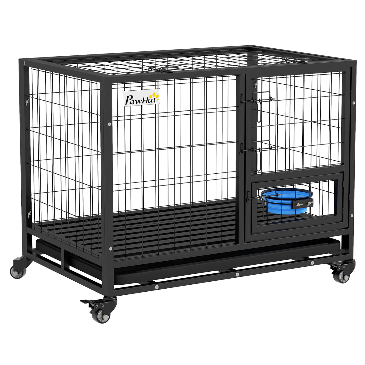 Cage pour chien cage de transport sur roulettes avec support de gamelle plateau amovible 2 portes verrouillables