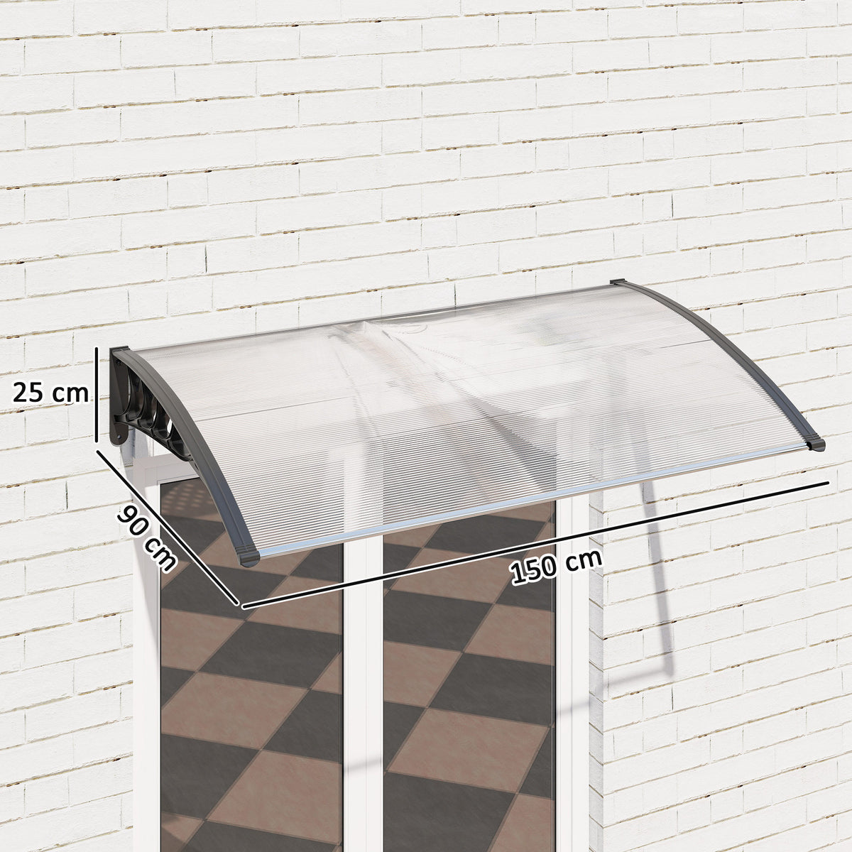 Auvent de porte d'entrée toit marquise en polycarbonate protection contre pluie neige UV 0,9 x 1,5 m, transparente