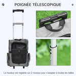 Sac de transport à roulettes pour chien 2 en 1 trolley chariot sac à dos pour chien chat avec poignée téléscopique, sacs de rangement, aérations, attache de sécurité, 42 x 25 x 55 cm, gris