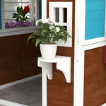 Cabane enfant extérieur maison enfant extérieure avec porte fenêtres et jardinières 114 x 126,4 x 135 cm Marron