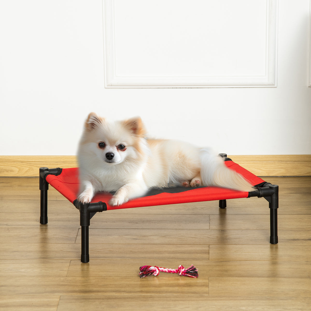 Cama elevada para perros, gatos y mascotas, tejido Oxford textileno microperforado, 61 x 46 x 18 cm, rojo y negro
