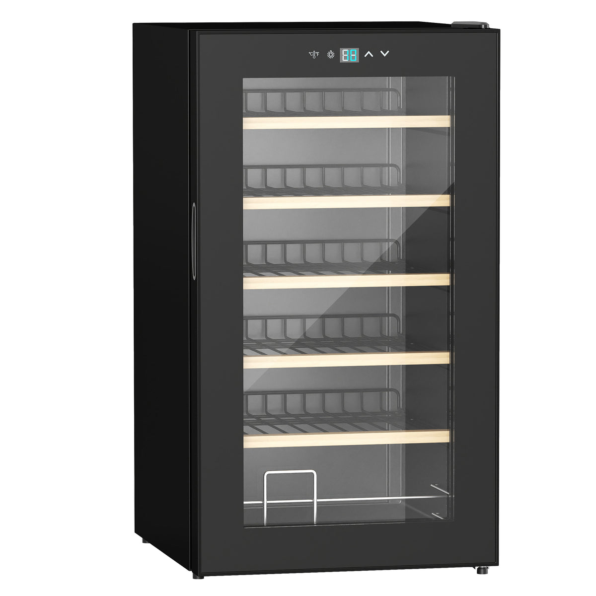 Vinoteca 24 botellas 65L de alto rendimiento, temperatura regulable 5-20°, con luz LED, panel de control táctil, negro