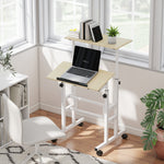 Bureau assis debout bureau réglable en hauteur 60 x 60 cm à roulettes avec plateau inclinable cadre en métal naturel
