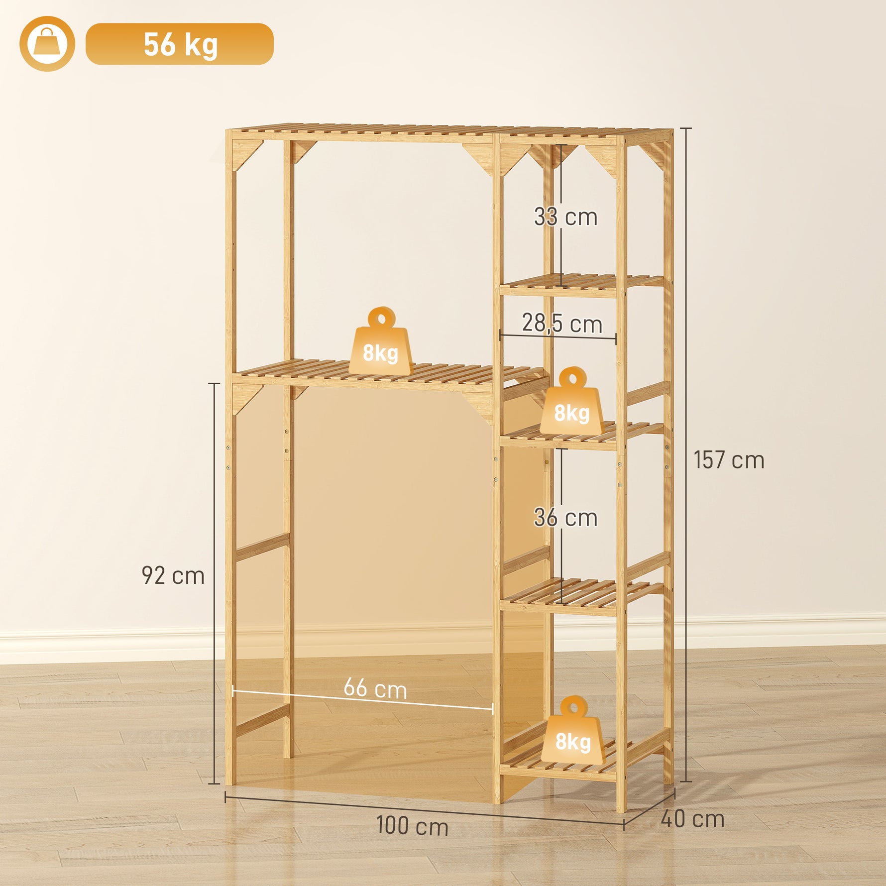 Étagère au-dessus de Machine à Laver en Bambou, Meuble de Salle de Bain Moderne avec Étagères Réversibles, Bois Naturel