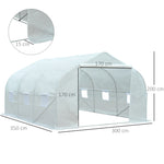 Serre Tunnel de Jardin 10,5 m² dim. 3,5L x 3l x 2H m Porte + 6 fenêtres enroulables Acier galvanisé bâche PE Haute densité Blanc