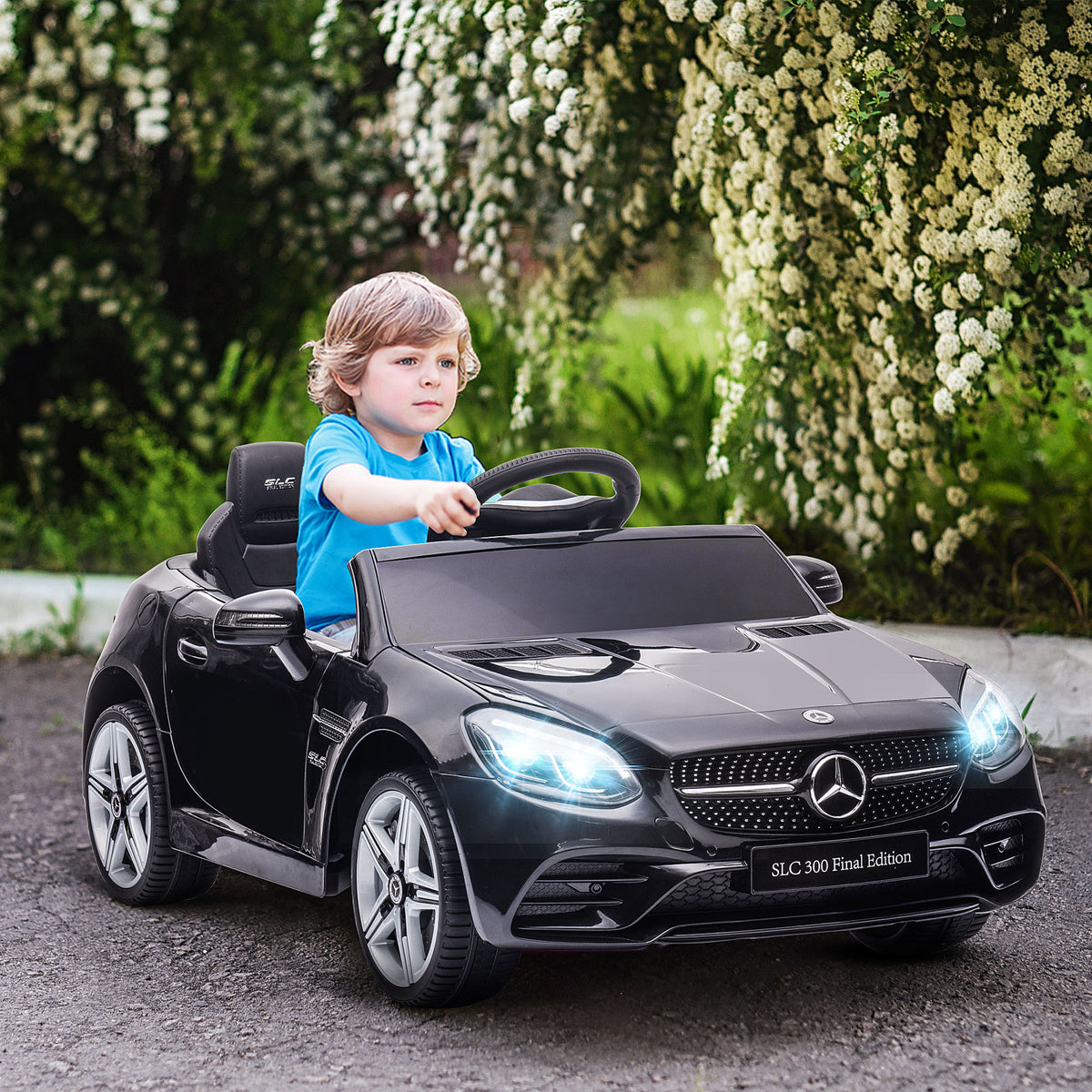 Voiture électrique enfants licence Mercedes SLC 300 12V V. Max. 5 Km/h effets sonores lumineux télécommande noir