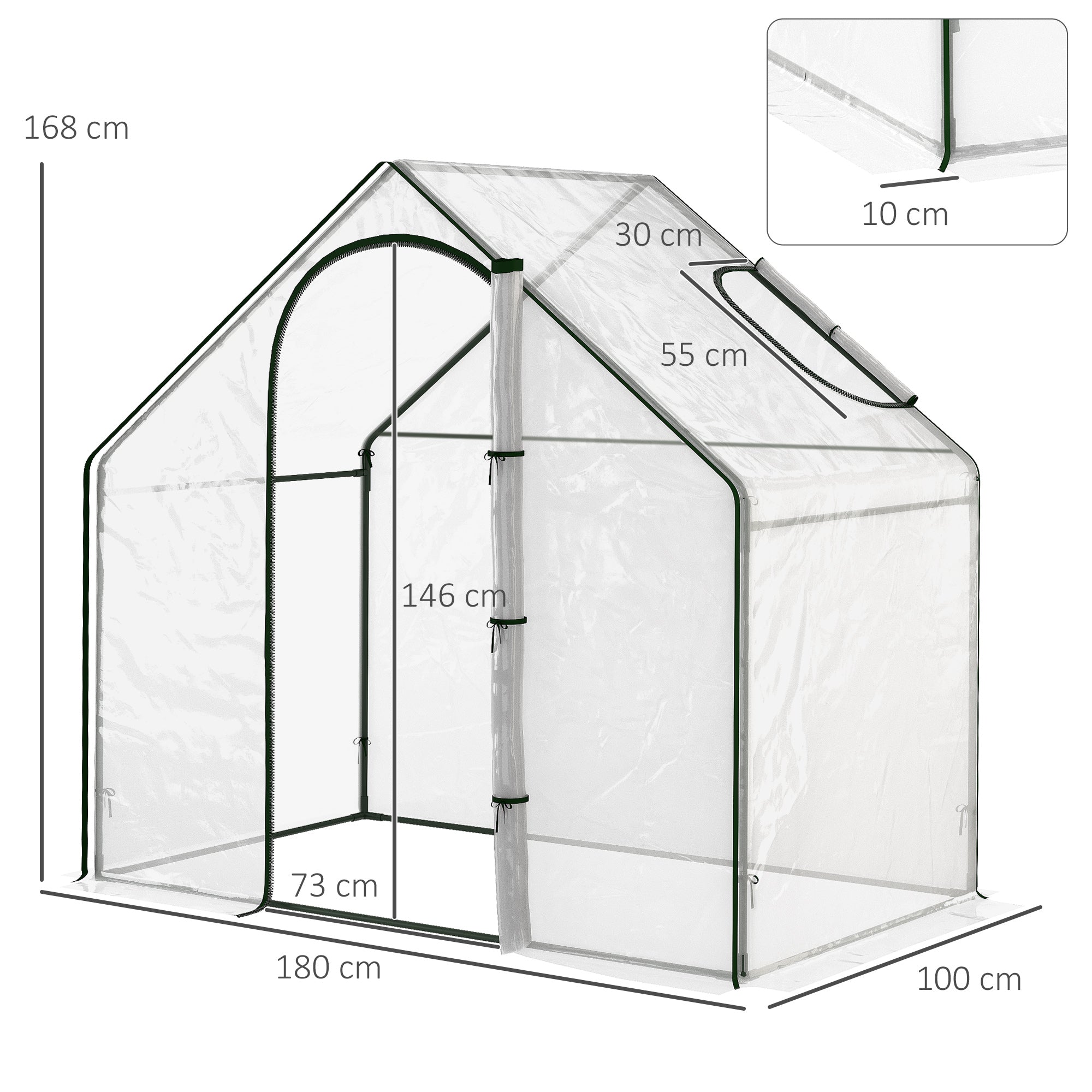 Serre de Jardin Balcon terrasse Serre pour tomates 1,8L x 1l x 1,68H m Acier plastique imperméable Transparent Vert
