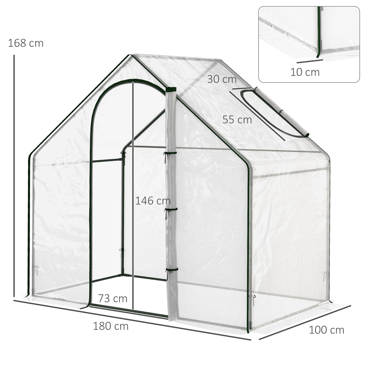 Serre de Jardin Balcon terrasse Serre pour tomates 1,8L x 1l x 1,68H m Acier plastique imperméable Transparent Vert