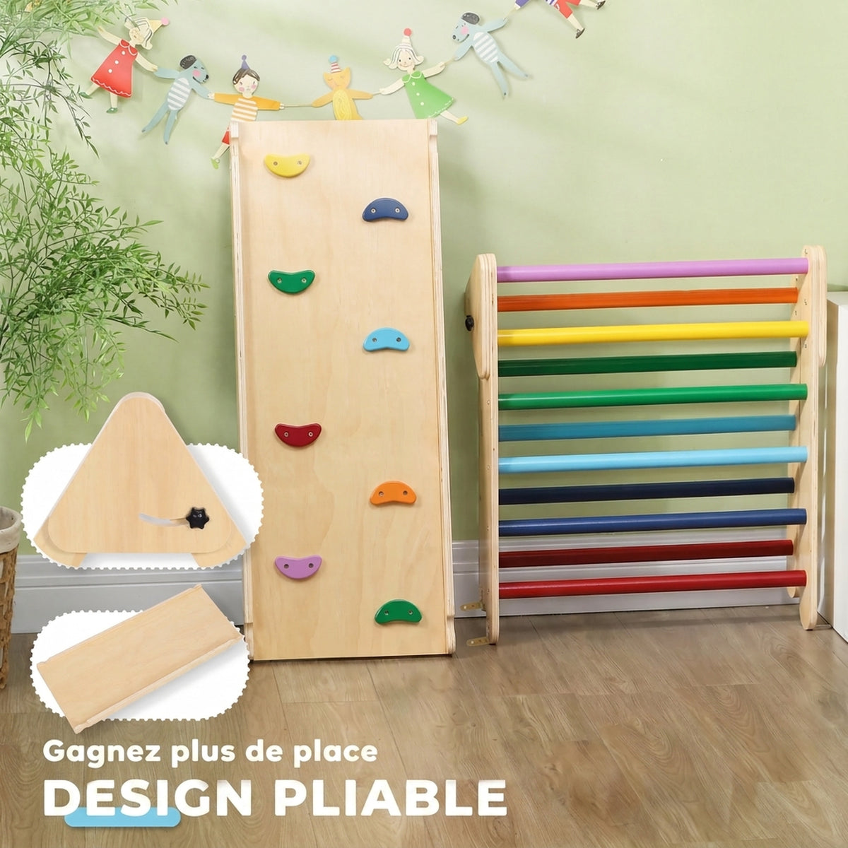 Triangolo da arrampicata per bambini 3 in 1, rampa bifacciale per arrampicarsi e scivolare, portata 50 kg, 147x64,5x63 cm, multicolore