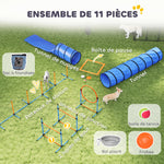 Ensemble d'Agilité pour Chien 11 Pièces, Parcours d'Obstacle avec 2 Tunnels, Sauts Ajustables, Orange et Bleu