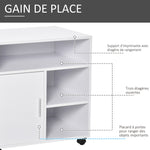 Support d'imprimante organiseur bureau caisson placard porte 3 niches + grand plateau panneaux particules blanc