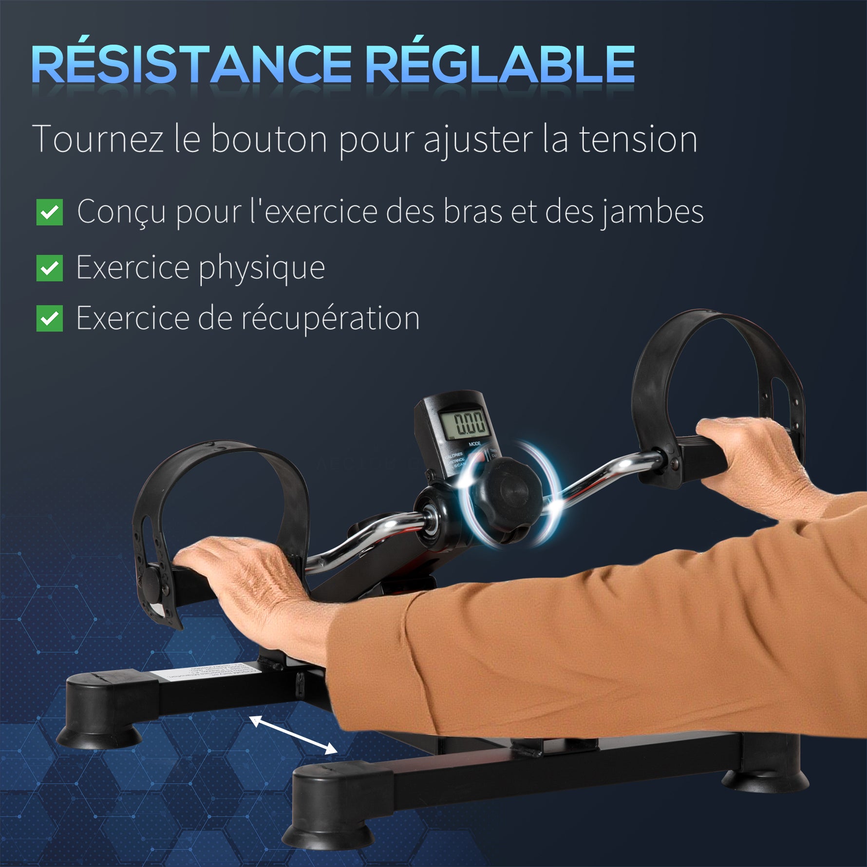 Pédalier d'appartement mini vélo d'appartement résistance ajustable écran LCD 33-43 x 40 x 24,5-34,5 cm en acier noir