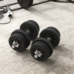 Ensemble d'haltères courtes total 25 kg dumbbell paires poids réglable - barres incluses acier polyuréthane noir