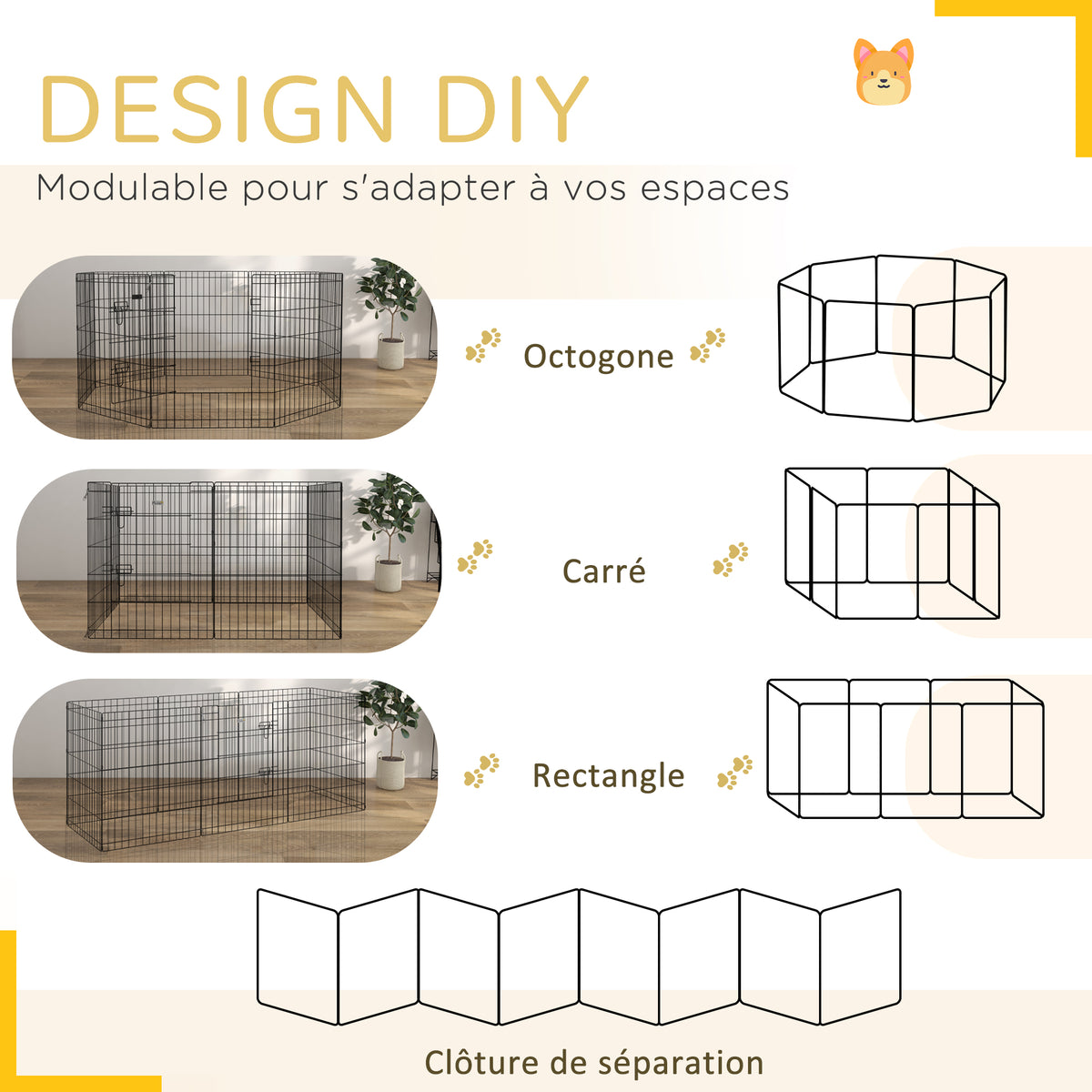 Parc enclos modulable pour chiens lapins rongeurs clôture pour petits animaux intérieur et extérieur 61 x 76 cm noir