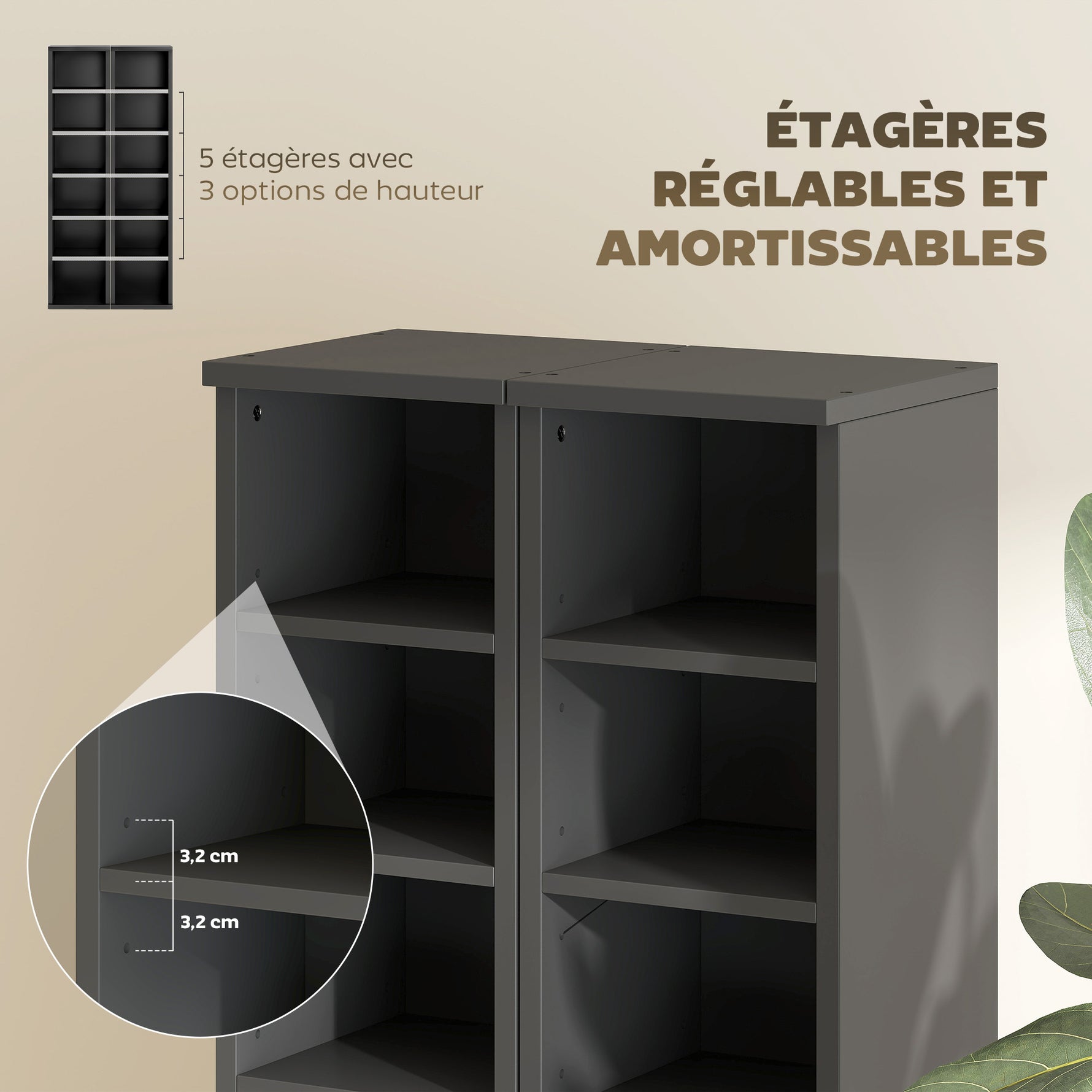 Lot de 2 étagères colonnes armoire de rangement CD-DVD 12 compartiments 21 x 22,5 x 88,5 cm capacité 204 CD noir