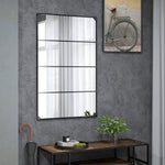 Miroir mural verrière rectangulaire style industriel, horizontal ou vertical avec 4 crochets, en métal noir 109 x 69 cm